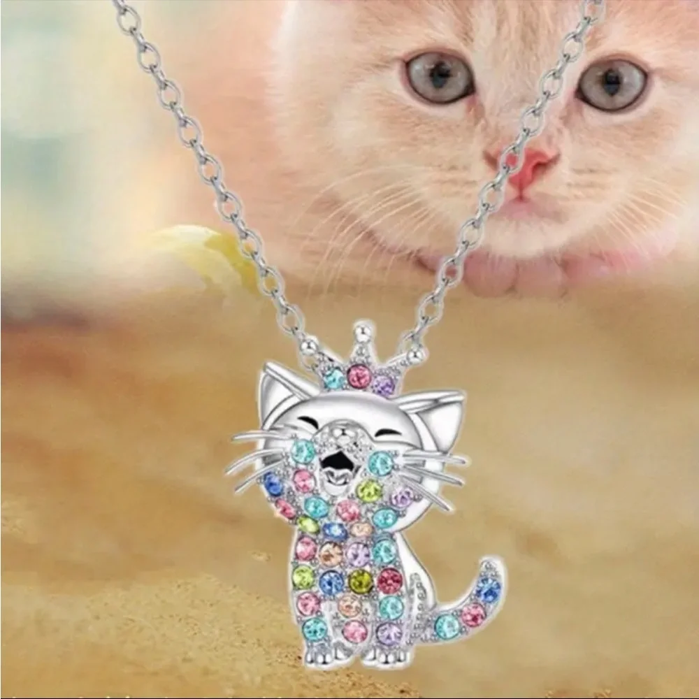 Colorful Cat Pendant Necklace-NEW